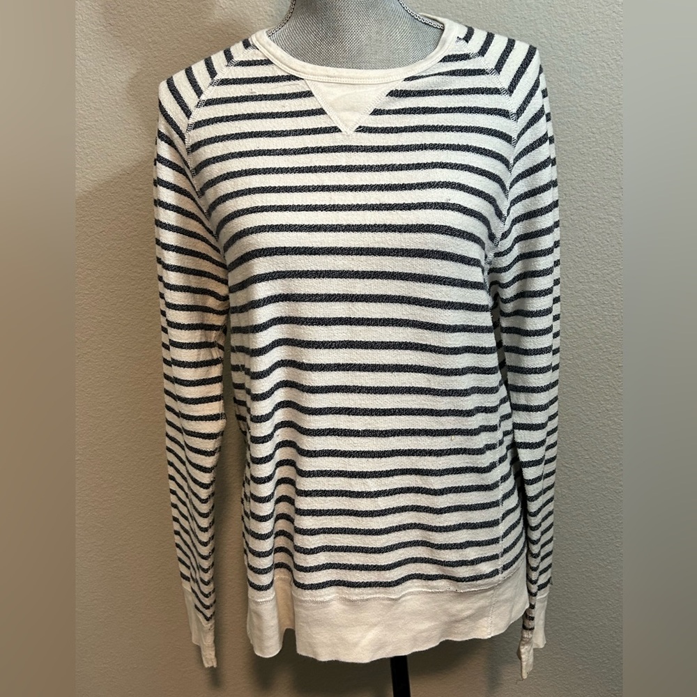 J. Crew Vintage Fleece Womens Med Black White Stripe Knit Top